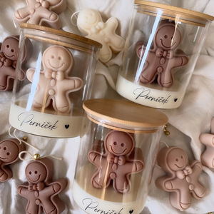 Gingerbread Man Shape Gift for Christmas Holiday <strong>Winter</strong> Home Decor Cute Soy Wax <strong>Candle</strong> With Bamboo Lid Scented <strong>Candle</strong> - Product Image 1