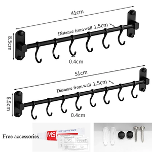Organizador de Herramientas de Cocina, Colgador de Pared con 6/8 Ganchos, Estante Colgante de Pared, Ganchos de Aluminio para Montar en la Pared, Organizador para Cocina y Baño - Product Image 5