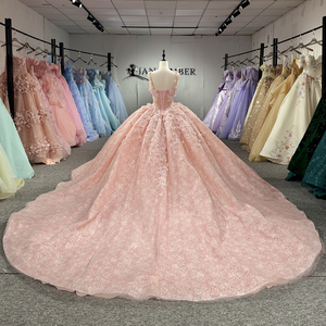 Robe de Quinceañera de luxe rose poudré Dy1552 avec appliques florales 3D, corset perlé, tulle scintillant, robe de bal de princesse Jancember - Product Image 6