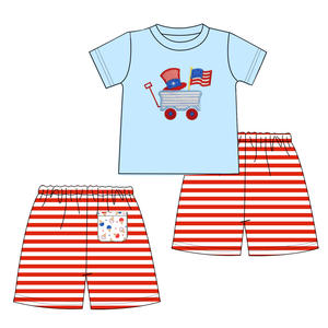 4 de Julio ropa para niños primavera independencia apliques mameluco rojo rayas camisas recién nacido bebé niño burbuja - Product Image 2