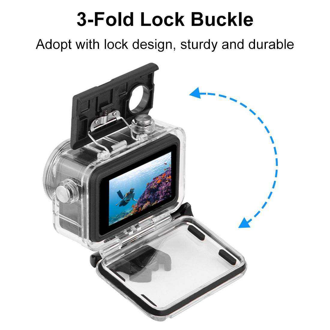 For DJI Osmo Action 5 Pro/3/4 Sport Camera HONGDAK 60m Waterproof Housing Diving Case with Cold Shoe, Buckle Basic Mount, Screw