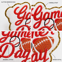 Patch brodé personnalisé pour le jour du match, baseball, football, avec bordure pailletée, découpé, thermocollant, pour chapeau, veste, chemise, vente en gros OEM