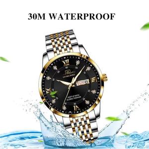 Drioshipping Montre pour hommes en acier inoxydable de qualité supérieure avec bouton-poussoir et fermoir caché Luminous Date Week Sport Wrist Watches - Product Image 3