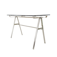 Escritorio de ordenador ejecutivo minimalista moderno mesa de oficina de cristal con patas de acero inoxidable para el hogar o el lugar de trabajo