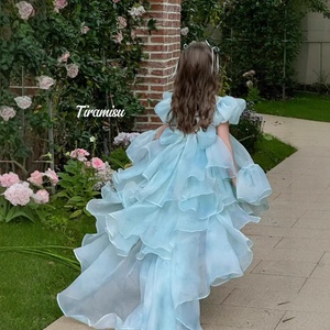 Nuovo Vestito Lungo Trendy per Ragazze, Abito con Maniche Dolci e Soffici, Stile <span class=keywords><strong>Principessa</strong></span> per Bambine, Vestito per Compleanno - Product Image 4
