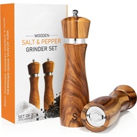 Gadgets de cuisine manuels moulin à sel et à poivre en bois d'acacia salière et poivrière ensemble de moulin à sel et à poivre en bois