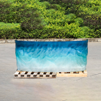 Expédition immédiate : Bureau d'accueil moderne en résine coulée, motif vague océanique bleu et blanc, finition brillante, écologique et durable, pour salon