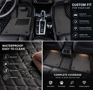 Tapis de voiture 3D universels insonorisants en cuir, personnalisables, style mode, pour affaires/luxe, tapis de sol 4 pièces complets, technique aiguilletée - Product Image 4
