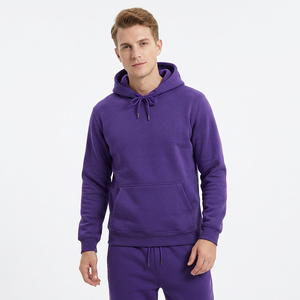 Men's Purple Sweatshirt Full Sleeve Solid Color Casual Tracksuit Top Elastic Waist Regular Fit Fleece 2 in 1 Design Autumn - Product Image 1