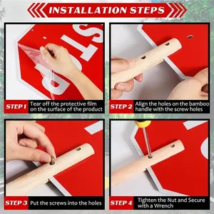 <strong>Customized</strong> Wooden Handle Hand Held Reflective Stop Slow <strong>Traffic</strong> <strong>Warning</strong> <strong>Sign</strong> - Product Image 3