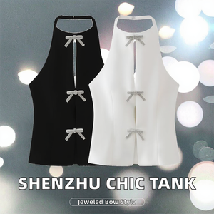 เสื้อกล้ามผู้หญิงแฟชั่นฤดูร้อนปี 2026 ระบายอากาศได้ดี แต่งโบว์ริบบิ้น คอวี แบบวินเทจ เปิดหลัง - Product Image 2