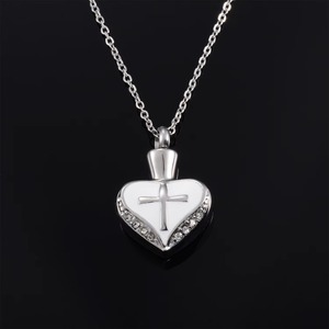Pendentif <span class=keywords><strong>Cœur</strong></span> et Croix, Collier Urne en Acier Inoxydable pour Cendres, Bijou Commémoratif de Crémation - Product Image 2