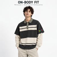 T-shirts pour hommes surdimensionnés à manches longues, style streetwear, avec fermeture éclair, coupe ample, à rayures vintage, graphiques et blocs de couleur, personnalisables OEM/ODM de qualité supérieure
