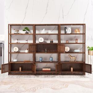 Étagère de présentation en bois massif de style chinois moderne avec éclairage LED, décoration intérieure - Product Image 4