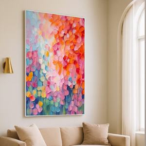 Pintura al Óleo Original Impasto de Flores, Blooming Rhapsody, Colorida y Texturizada, Hecha a Mano, para Pasillo, Vestíbulo de Hotel, Arte Mural Grande - Product Image 1