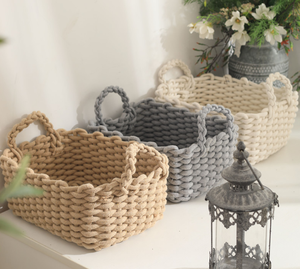 2021 designer organic cotton cosmetic organizer basket, 100% cotton rope woven woman cosmetic storage basket