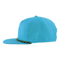 Profil rendah kualitas tinggi tagihan datar menyesuaikan grosir topi tali biru langit kustom bordir 5 Panel topi Snapback tidak terstruktur