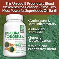 Suministro de 120 Cápsulas de Espirulina, Chlorella y Clorofila, Proteína Vegetariana en Polvo, Superalimento Verde para Adultos