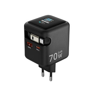 Cargador de Pared Retráctil Multifunción con Pantalla TFT y Carga Rápida para Reloj, Teléfono Móvil, Cargador Gan 2c 70w, Enchufes para Reino Unido, Australia y Europa - Product Image 6