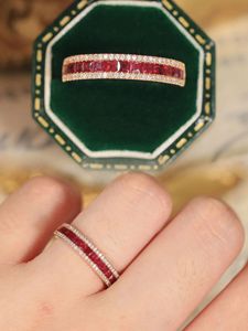 Bague en or pur 18 carats Xinfly GRC avec rubis rouge vif et diamants blancs pour homme - Product Image 3