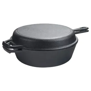 Fonte pré-assaisonnée Fer Csat antiadhésif 2 en 1 Pot Dutch Oven