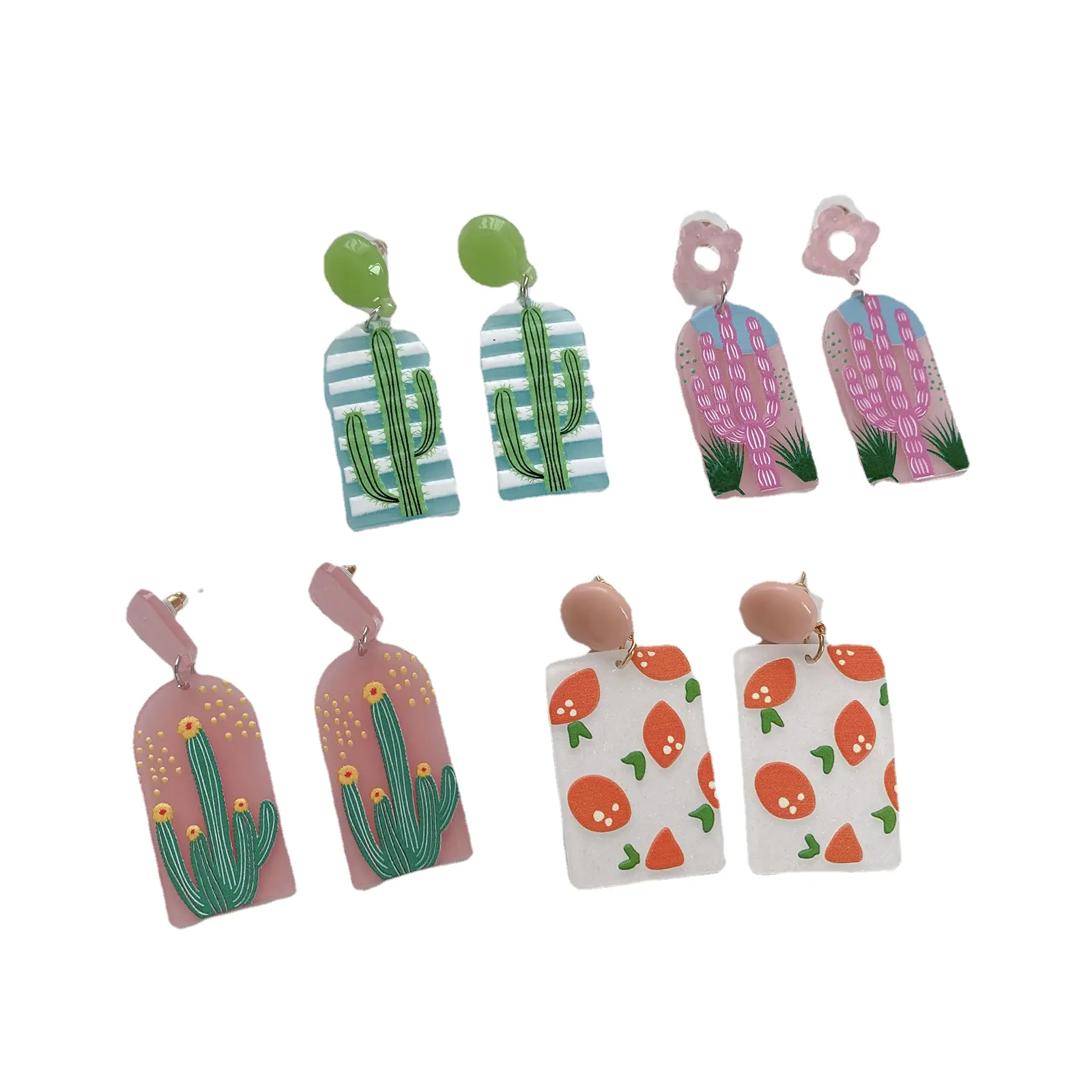 Venta al por mayor de joyería Coreana de moda, pendientes de tuerca de plata para encontrar fruta grande, flor, cactus, pendientes de acrílico para mujer