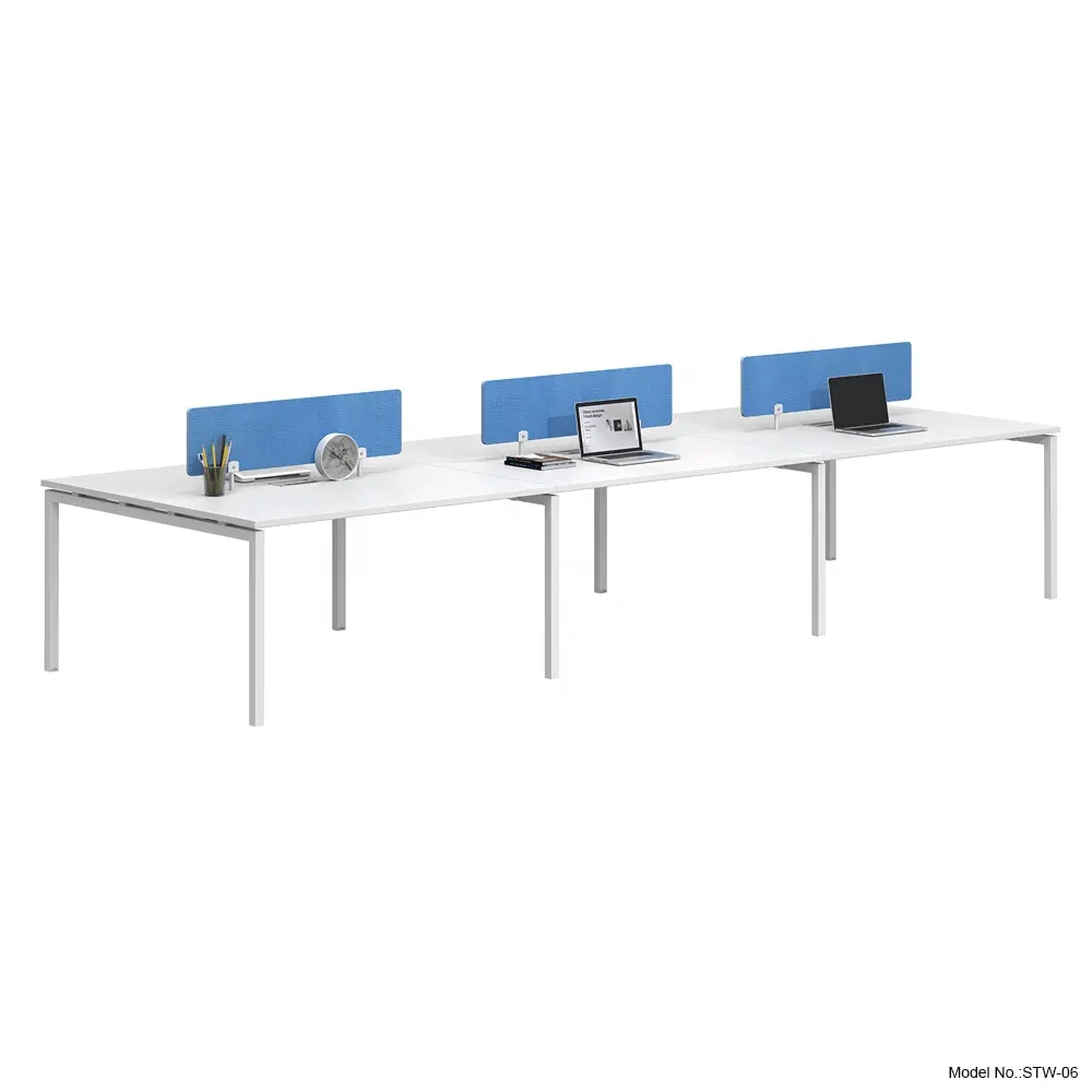 Commerciële Kantoormeubilair Bureau Werkstation Tafel Houten Personeel Bureau Tafel Stalen Benen Metalen Frame Werk Station Bureau Voor 6 Mensen