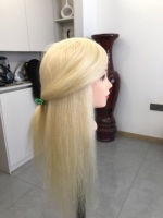 613 #   Tête de mannequin en cheveux humains couleur blonde, 100% cheveux humains, mannequin d'entraînement en cheveux humains