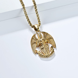 Collier Saint-Michel pour homme, pendentif ailes en acier inoxydable, bijoux protecteurs, style hip-hop - Product Image 4