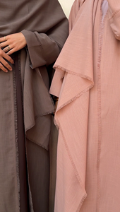 Modest Open Fringe Trim Cardigan with Shawl Dubai <b>Kaftan</b> for Casual Cotton Linen Blend Abaya - Product Image 3