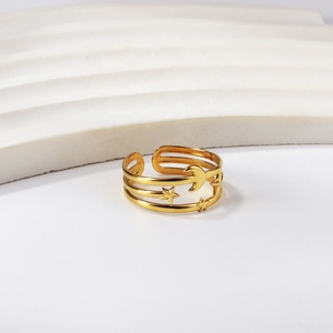 Anillo de Acero Inoxidable Chapado en Oro de 18K, Joyería Impermeable al por Mayor, Anillos Abiertos con Diseño de Estrellas y Luna para Mujer - Product Image 1