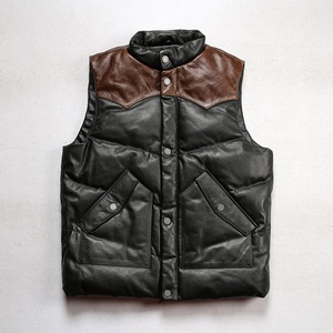 Gilets en cuir personnalisés pour l'hiver 2025 | Gilet en cuir <span class=keywords><strong>de</strong></span> vache avec rembourrage en duvet <span class=keywords><strong>de</strong></span> <span class=keywords><strong>canard</strong></span> | Gilet en cuir - Product Image 4