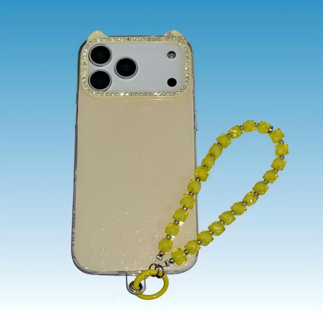 Glitter Color Phone Case with Rhinestone Camera Frame Beaded Wrist Strap Cute Protective Cover for iPhone 17 Pro Max 16 15 14 11