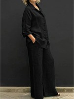 Set Baju Celana Wanita Musim Semi Panas 2026, Pakaian Wanita Kasual Modis Linen Ukuran Besar, Set Dua Potong Pakaian Wanita