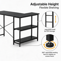 Bureau d'ordinateur à hauteur réglable avec étagères flexibles, table de bureau moderne pour la maison avec rangement multi-niveaux pour ordinateur