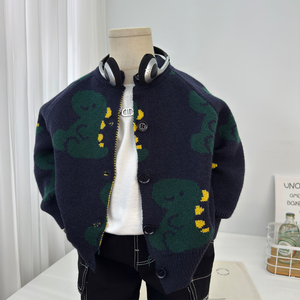 <span class=keywords><strong>Cardigan</strong></span> en tricot jacquard anti-boulochage en mélange de coton à motif dinosaure de dessin animé pour garçons, collection automne 2026, nouvelle mode décontractée pour tout-petits - Product Image 1