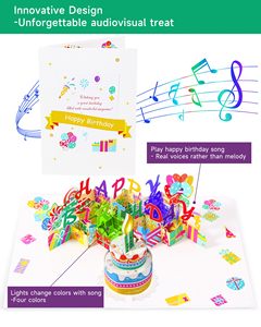 Tarjetas <span class=keywords><strong>de</strong></span> Cumpleaños, Tarjeta <span class=keywords><strong>de</strong></span> Cumpleaños 3D Pop-up con Canción <span class=keywords><strong>de</strong></span> Feliz Cumpleaños y Luces, Regalos Únicos - Product Image 3