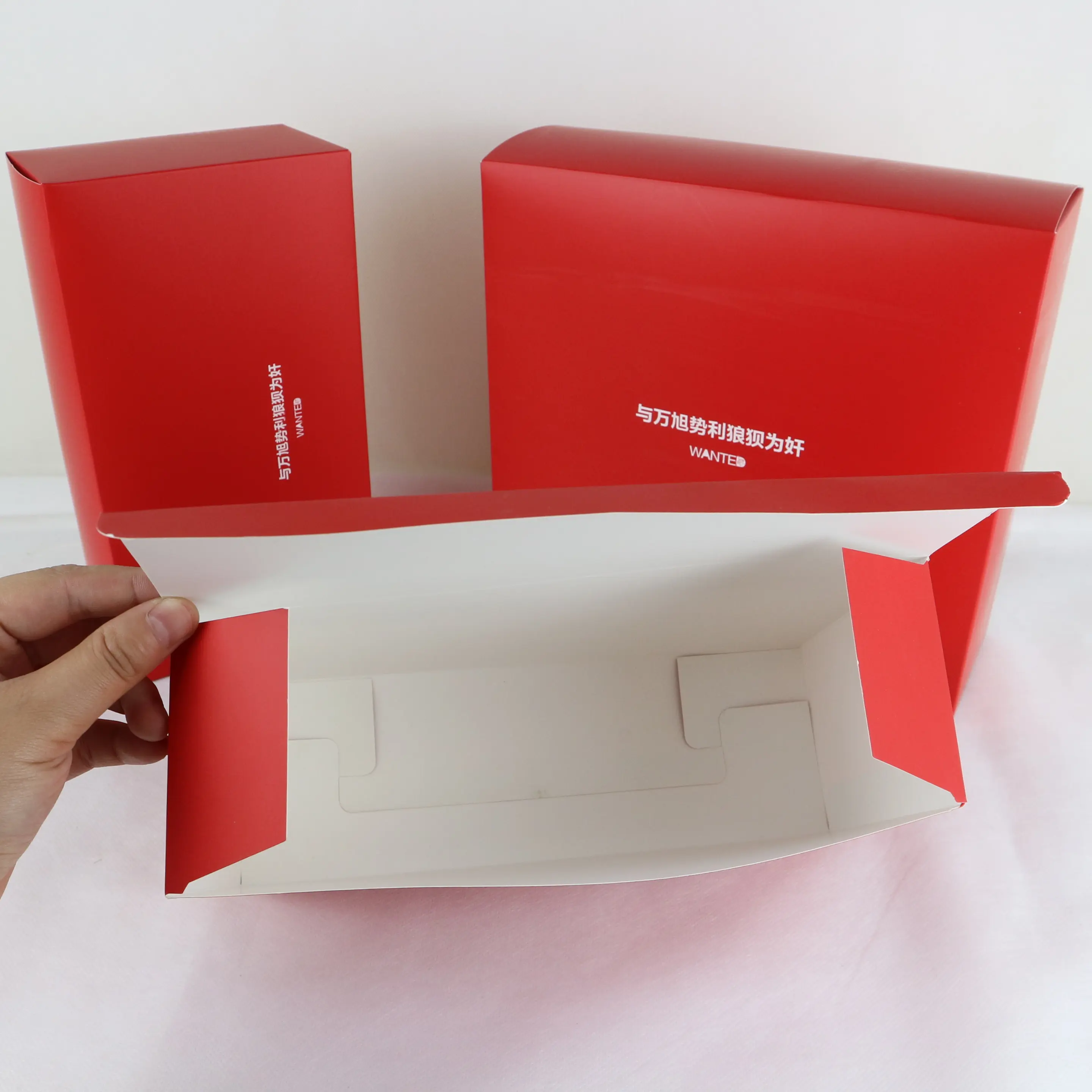 Caja plegable de cartón con forma personalizada, 350G, papel rojo, con Logo impreso