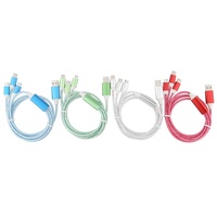 Kabel Pengisi Daya USB Multi Universal 3 in 1 dengan Lampu LED Bercahaya, Pengisi Daya Cepat Tipe C Micro USB untuk iPhone Xiaomi Samsung