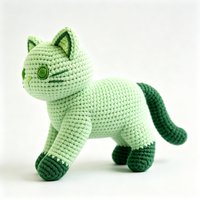Peluche tricotée chat vert de dessin animé, adorable et douce, personnalisable, jouet en peluche sur mesure pour enfants, vente en gros