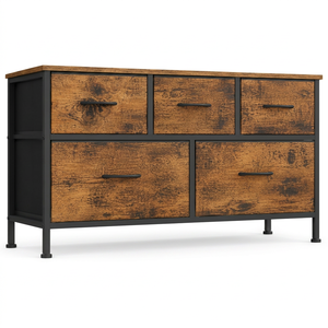 Cómoda Industrial de 5 Cajones, Mueble de Almacenamiento de Madera Maciza, Mueble de Dormitorio Independiente - Product Image 1