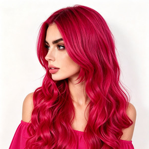 Peluca de Cabello Largo Ondulado de Fibra Sintética Resistente al Calor con Encaje Completo para <span class=keywords><strong>Mujer</strong></span>, con Flequillo y Partidura Media, Roja, Venta al por Mayor para <span class=keywords><strong>AliExpress</strong></span> - Product Image 4