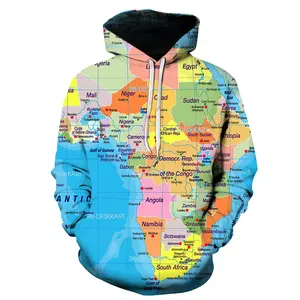 Heng moda hombres mujeres mapa del mundo 3D impresión <span class=keywords><strong>Pull</strong></span> Over sudaderas con capucha camisa de béisbol - Product Image 1