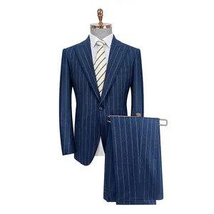 Trendy Design custom men suit Size can be customized blue Plaid man classic suit fabrics wool