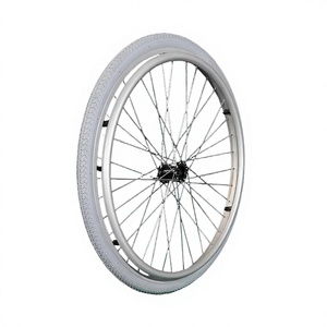 KS Aluminum Alloy Wheelchair <b>Wheel</b> 24 Inch Pneumatic Tire Set Lightweight Grey <b>Spoke</b> Hole 32H - Product Image 1