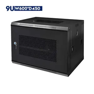 9U 600*450 19 นิ้วเซิร์ฟเวอร์ Data Center ติดผนังชั้นวางเซิร์ฟเวอร์ประตูตาข่ายตู้แร็คเครือข่าย