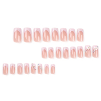 Ongles à Pression Carrés Français Couverture Complète Style Ins Fleur, Prix de Gros, Conseils d'Art Ongulaire Brillants Diamant, Faux Ongles
