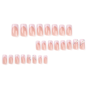 Uñas Postizas Cuadradas Estilo Francés con Flores de Cobertura Completa, Puntas para Arte de Uñas a Precio de Mayoreo con Diamantes Brillantes, Dedos Artificiales - Product Image 4