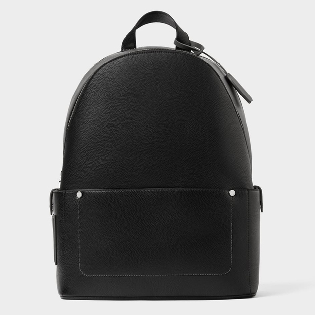 Custom Logo Leather Black Mens School Laptop Business Backpack Travel Bag Pack for Men