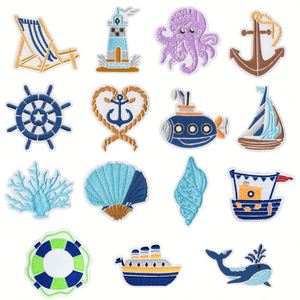 Patch thermocollant brodé polyvalent à motifs marin, rames de marin, voile, pieuvre, hélices, coquillages pour la décoration de sacs et d'étuis de téléphone - Product Image 1